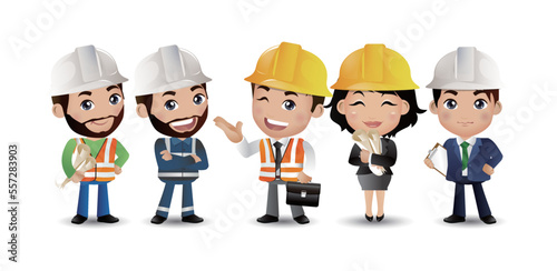 Construction worker group avatar characters - Vector.