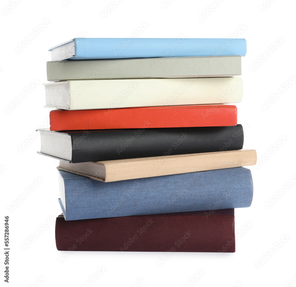 Stack of different books on white background Stack of different books on white background