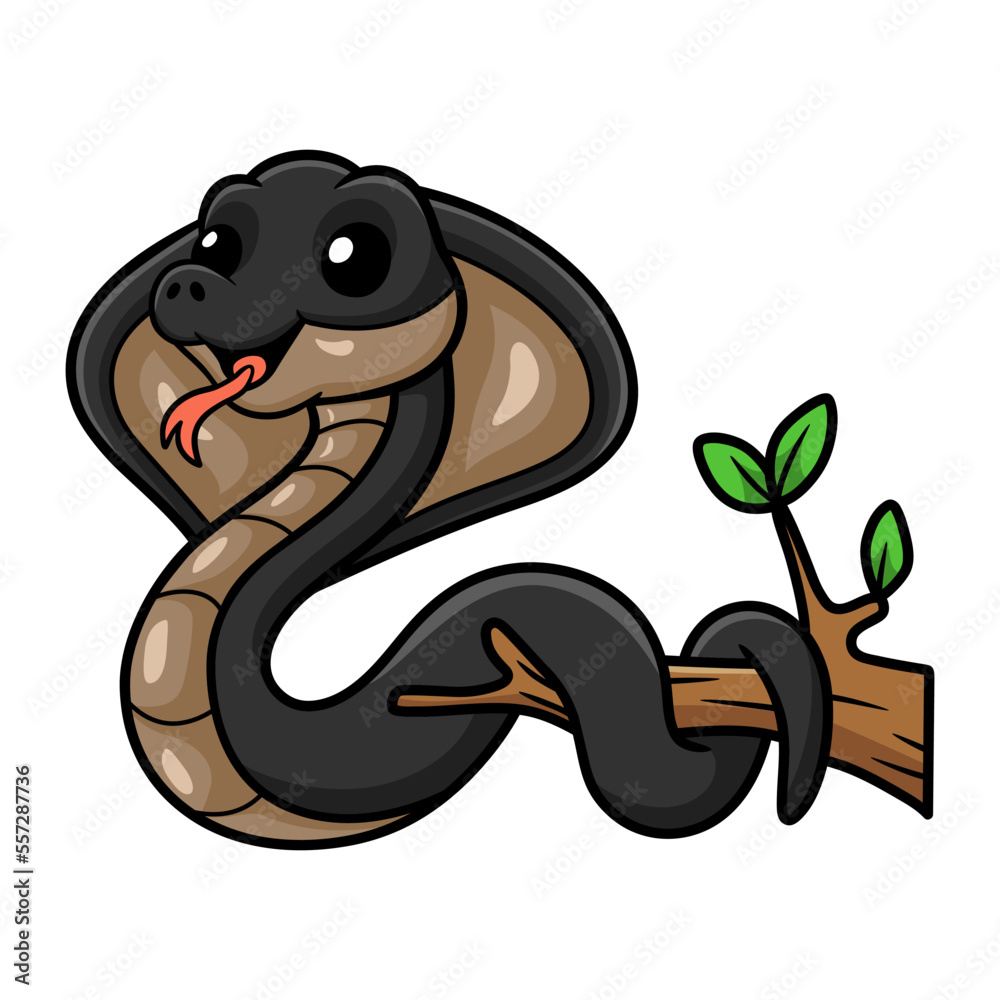 Obraz premium Cute javan spitting cobra cartoon on tree branch