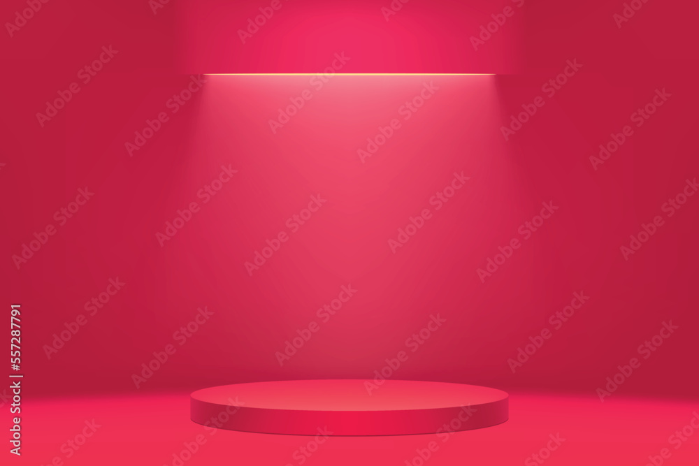 a red color podium in perspective view