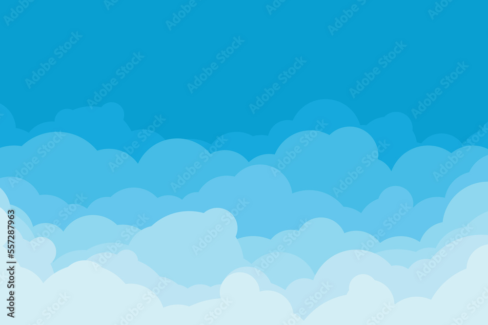 cartoon flat style white clouds on blue