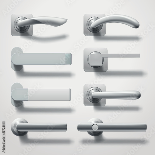 realistic door handles in set on white