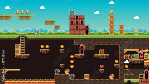 video game level with elements side view