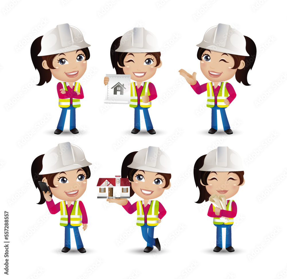 Profession - builder. worker. engineer with different poses