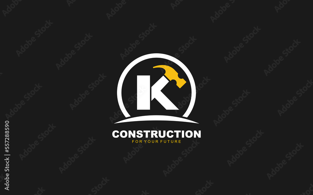 Obraz premium K logo construction vector for woodworking company. initial letter hammer template vector illustration for your brand.