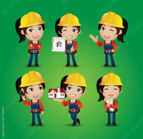 Profession - builder. worker. engineer with different poses