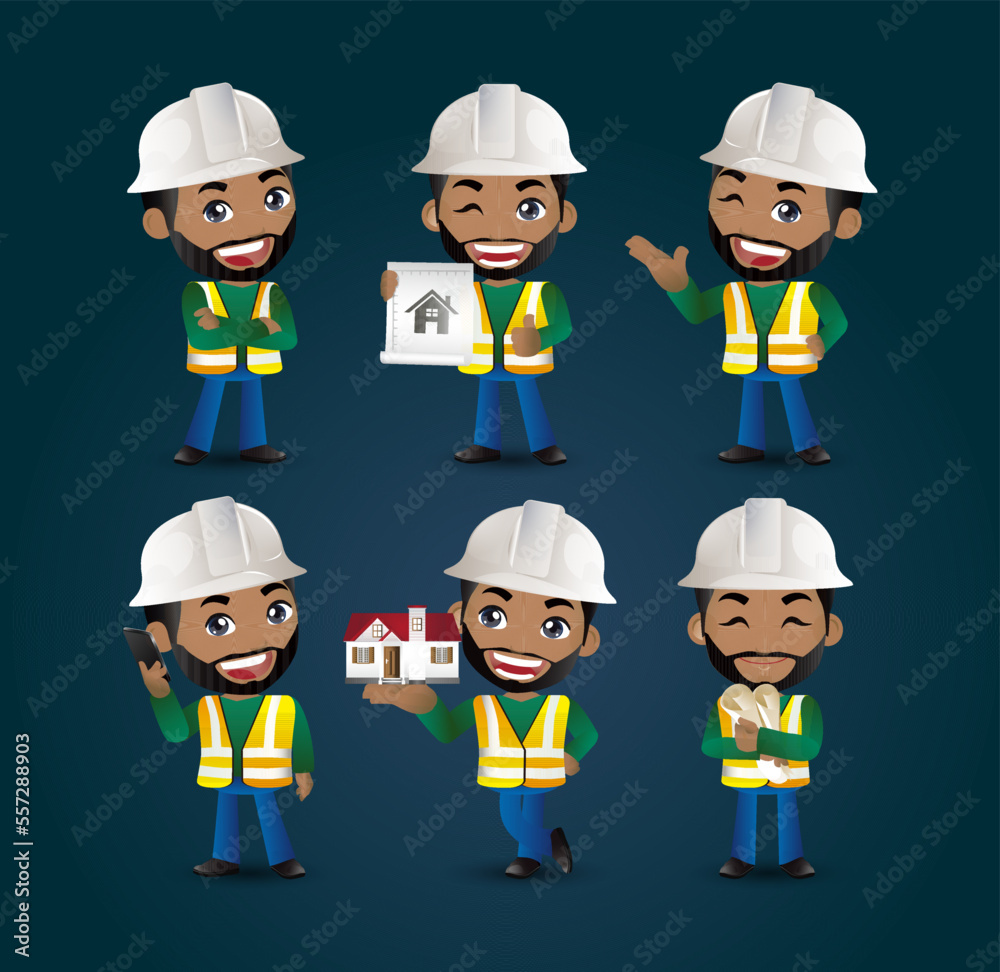 builder. worker. engineer with different poses
