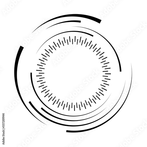 Abstract black lines in circle form. Geometric art. Design element for border frame, round logo, blackout tattoo, sign, symbol, web pages, prints, template, pattern, abstract backdrop