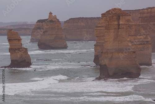 Twelve Apostles on the Great Ocean Road, Port Campbell, Victoria. Jet skiers in the distance.