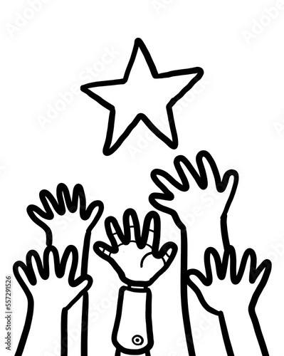 Hand reaching star. Success motivation concept.