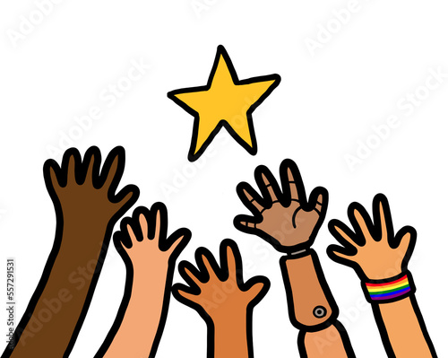 Hand reaching star. Success motivation concept.