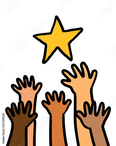 Hand reaching star. Success motivation concept.