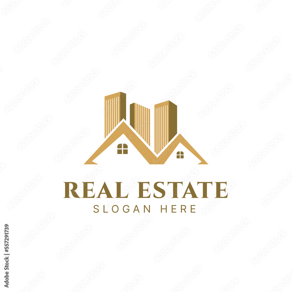 Real estate logo design, Construction architecture building logo, Line art style