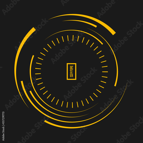 Abstract yellow lines in circle form. Geometric art. Design element for border frame, round logo, blackout tattoo, sign, symbol, web pages, prints, template, pattern and abstract background