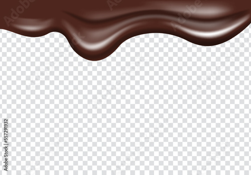 realistic melting dark chocolate liquid flowing from top. top border chocolate melted decoration background vector element