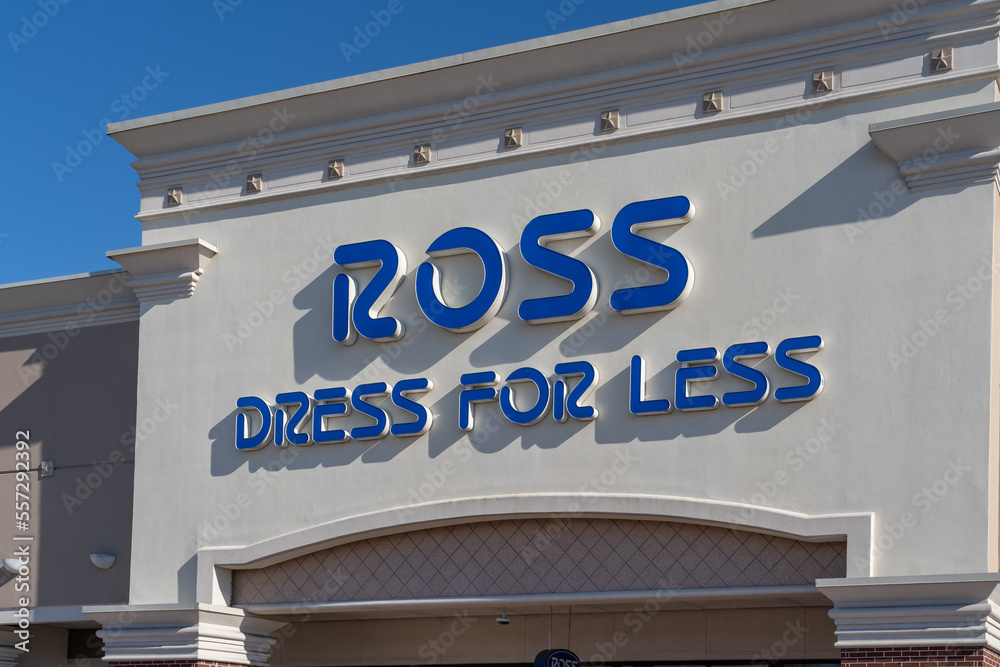 Pearland, Texas, USA March 1, 2022 Close up of Ross store sign on