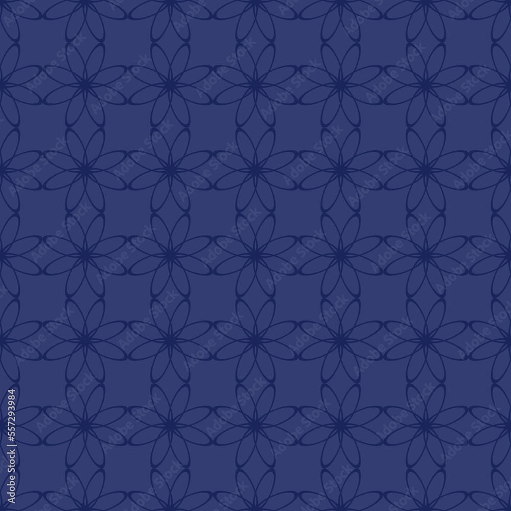 Seamless vector pattern. Line floral pattern seamless background flowers motif. Textile swatch Modern lux Fabric design. Vector illustration. Abstract geometric texture Light Dark Blue 10 eps. Tile