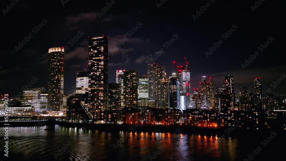 Skyline of Canary Wharf by night with the skyscrapers of London - travel photography Skyline of Canary Wharf by night with the skyscrapers of London - travel photography