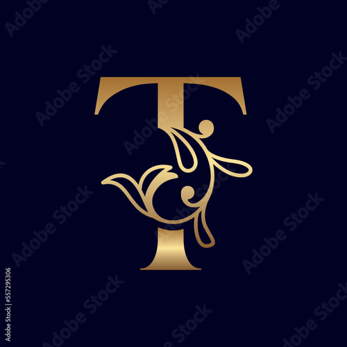 elegant gold royal beauty logo letter T