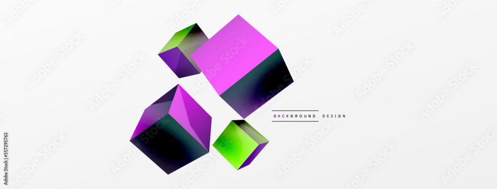 3d cubes vector abstract background. Composition of 3d square shaped basic geometric elements. Trendy techno business template for wallpaper, banner, background or landing