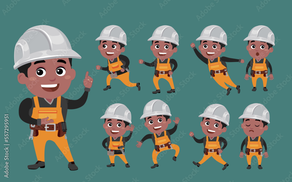 Worker with different poses. vector