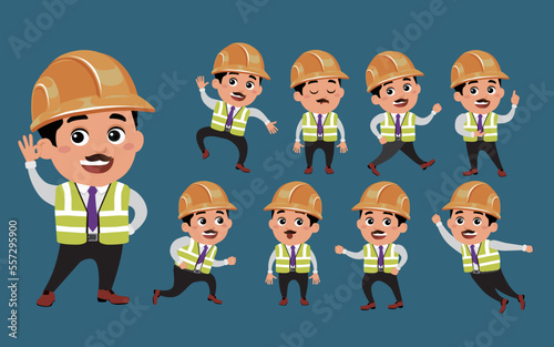 Engineer with different poses. vector