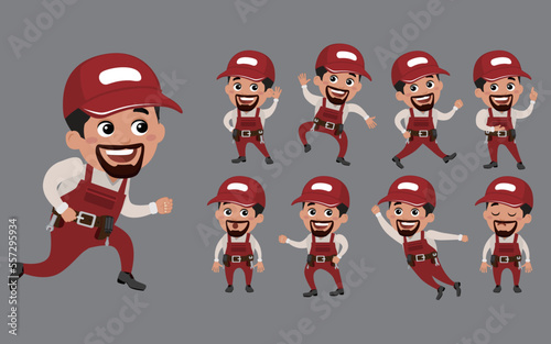 Worker with different poses. vector