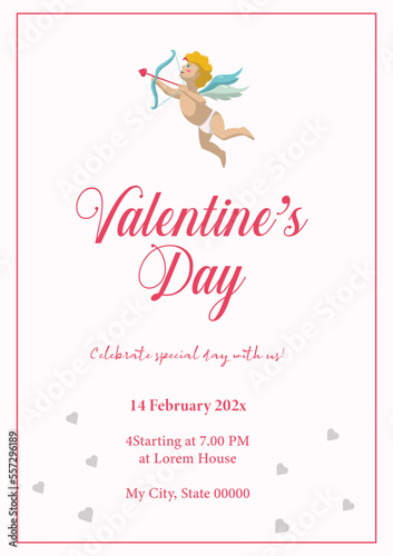 Pink and red flat illustration romantic valentine's day greeting card