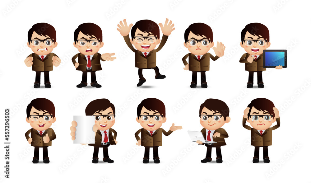 Business person in different positions set Business person in different positions set