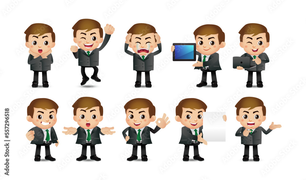 Business person in different positions set Business person in different positions set