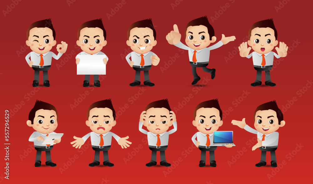 Business person in different positions set Business person in different positions set