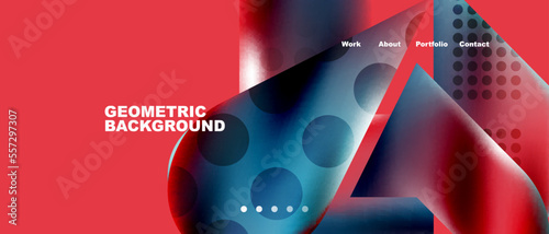 Glassmorphism landing page background template. Colorful glass shapes with metallic effect abstract composition for wallpaper, banner, background