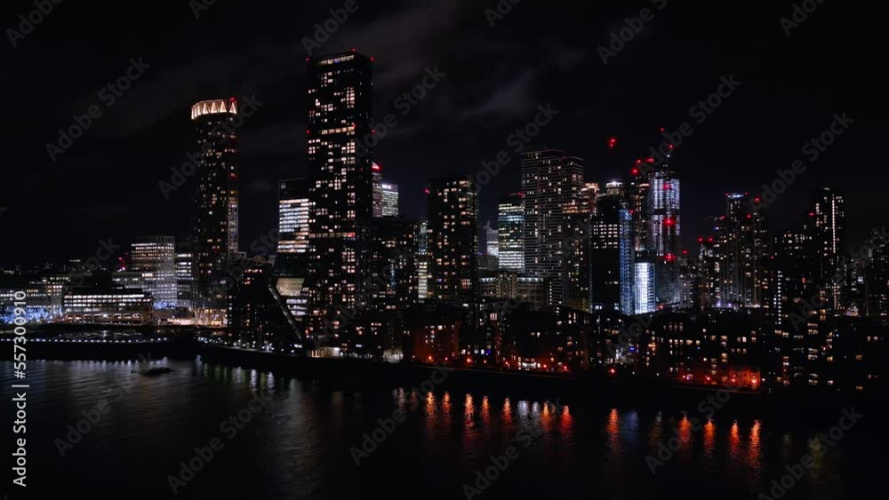 Skyline of Canary Wharf by night with the skyscrapers of London - travel photography Skyline of Canary Wharf by night with the skyscrapers of London - travel photography