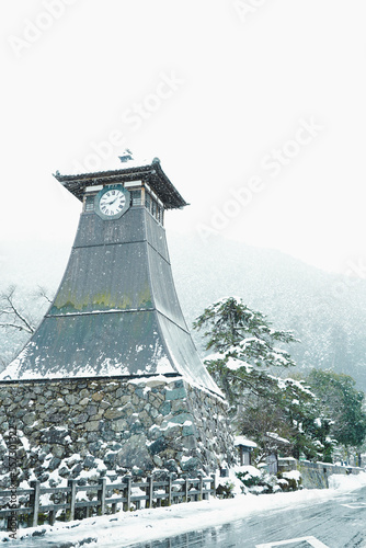 出石の時計台　辰鼓楼の雪景色