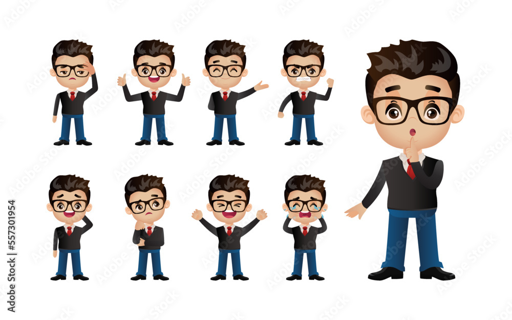 Cute Set - Set of business people with different emotion