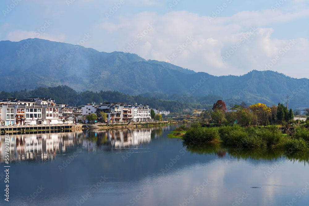 Natural Scenery of Ancient Villages and Rivers in the Mountainous Areas of Anhui Province, China