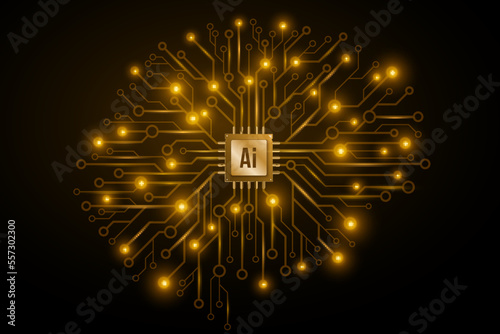 Cyber brain for neural networks design. Artificial intelligence. Glowing gpu circuit board. Vector illustration