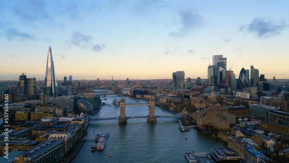 Aerial view over Tower Bridge and the city of London - travel photography Aerial view over Tower Bridge and the city of London - travel photography