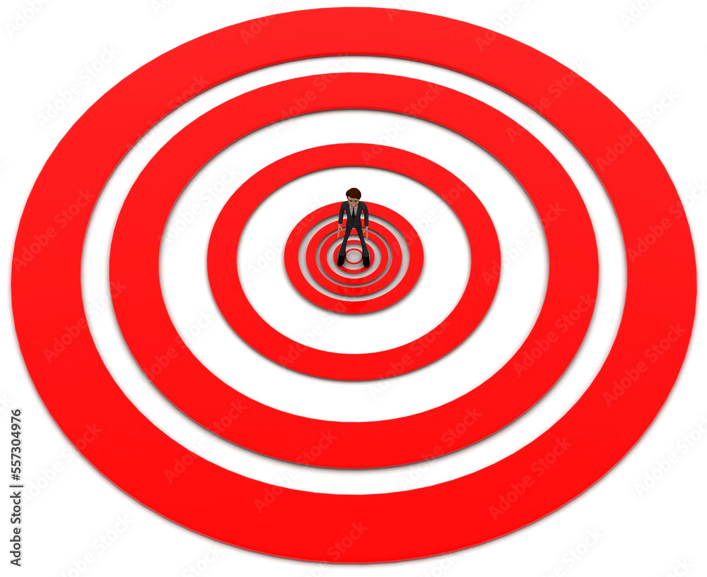 3d man inside red circle target concept 3d man inside red circle target concept