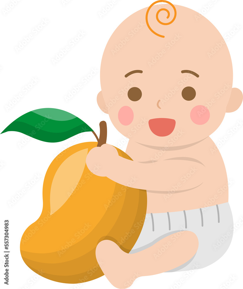 Cute baby with healthy mango, comic cartoon vector character Cute baby with healthy mango, comic cartoon vector character