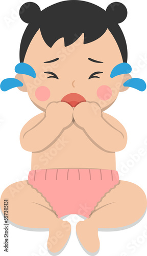 Crying kid, comic cartoon vector character