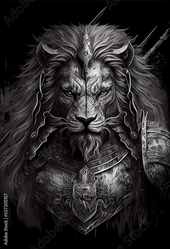 Lion warrior black and white pen art generative art