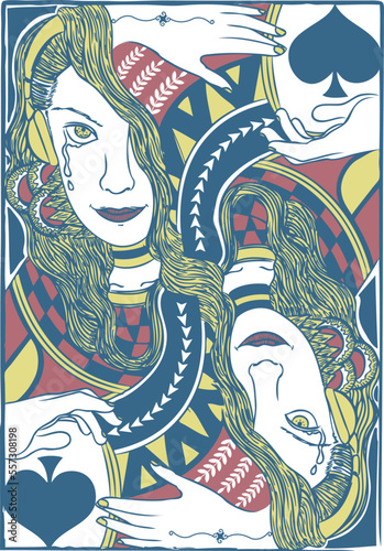 Queen's tear spade card vector illustration