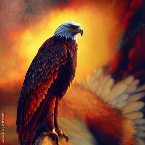 cute animal little pretty red eagle portrait from a splash of watercolor illustration © hocine