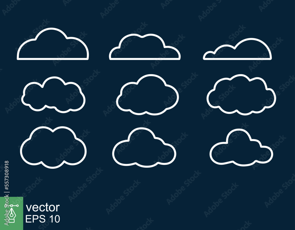 White clouds on dark background. Simple outline style. Banner icons vector design elements, line symbol. EPS 10. White clouds on dark background. Simple outline style. Banner icons vector design elements, line symbol. EPS 10.