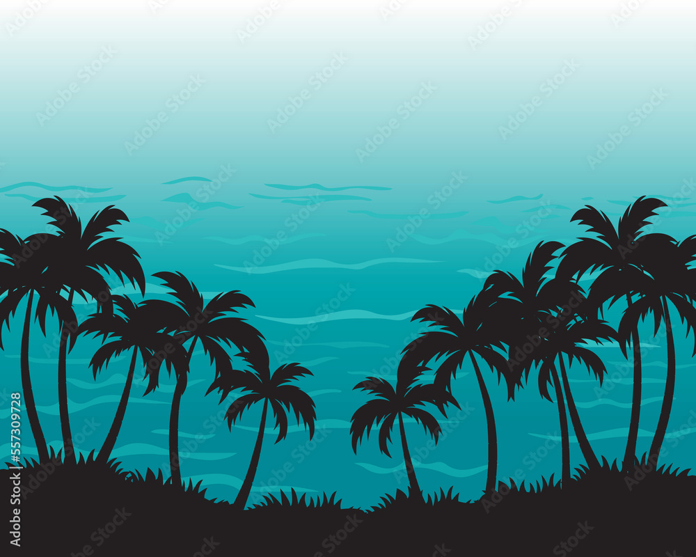 Summer Tropical Palm Tree Island Seascape Ocean Wave Background 