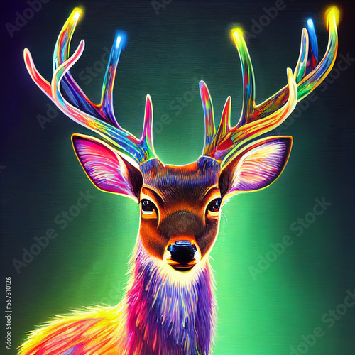 cute animal little pretty colorful deer portrait from a splash of watercolor illustration © hocine