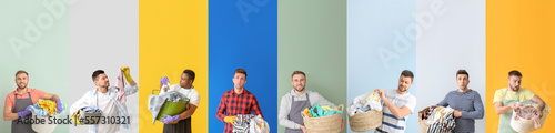 Collage of men with heaps o...