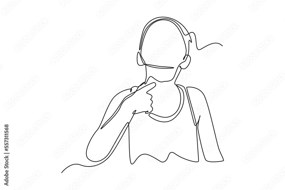 Continuous one line drawing boy showing his neck. Kids body parts anatomy concept. Single line draw design vector graphic illustration. Continuous one line drawing boy showing his neck. Kids body parts anatomy concept. Single line draw design vector graphic illustration.
