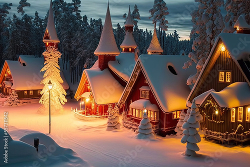 Santa Claus Village in Finland's Lapland, located near Rovaniemi. Christmas, winter, and Laponia are all mentioned. visit the vacation park in Joulupukki on the North Pole. fresh year. light up post t